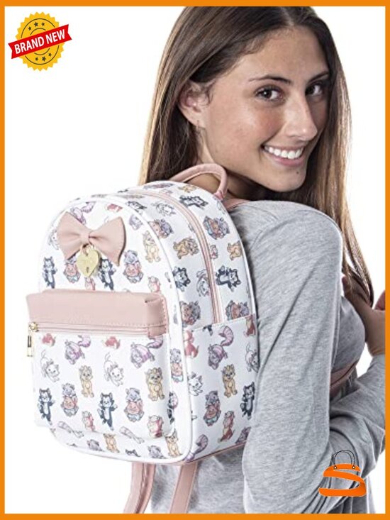 Mini Backpack Tote Bag - Faux Leather with Cartoon Cats Print main image 7
